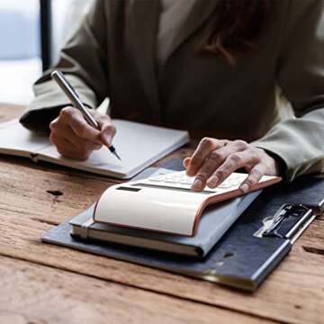 Rose Gold Calculator, UPIHO Rose Gold Pink Office Supplies and Accessories, 10 Digits Solar Battery Basic Office Calculator, Desktop Calculator with Large LCD Display, Gifts for Coworkers