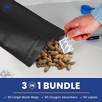 60 Wallaby 1-Gallon Gusset Mylar Bag Bundle for Food Storage