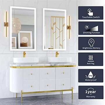 VENETIO Backlit LED Bathroom Mirror with Light and Anti Fog Design, 40x24 Inch Lighted Makeup Mirror...