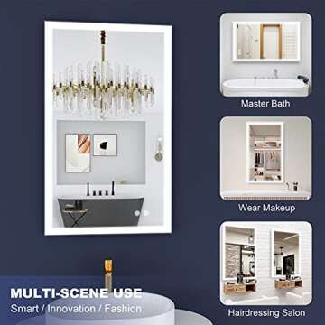 VENETIO Backlit LED Bathroom Mirror with Light and Anti Fog Design, 40x24 Inch Lighted Makeup Mirror, Large Wall Mounted Vanity Mirror for Housewarming Gift (Rectangle)