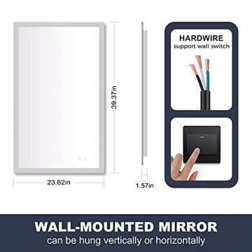 VENETIO Backlit LED Bathroom Mirror with Light and Anti Fog Design, 40x24 Inch Lighted Makeup Mirror, Large Wall Mounted Vanity Mirror for Housewarming Gift (Rectangle)