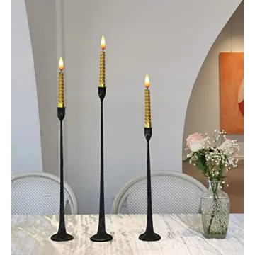 Iron Taper Candle Holder Set - Rustic Black Finish for Events