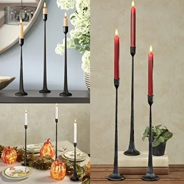 Iron Taper Candle Holder Set - Rustic Black Finish for Events