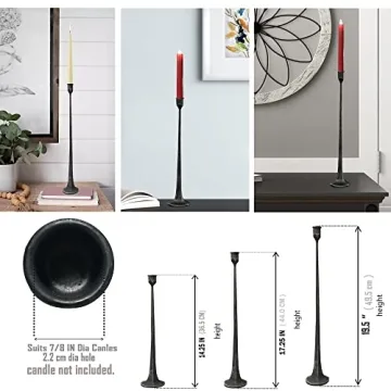 Iron Taper Candle Holder Set - Rustic Black Finish for Events