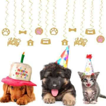 Puppy Dog Party Decoration Let's Pawty Birthday Party Streamers Dog Paw Bday Party Hanging Swrils Decoration 24pcs Party Decor Banner Supplies, Assembled and Ready to Use