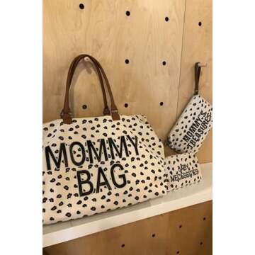 Childhome The Original Mommy Baby Travel Bag, Large Baby Diaper Bag, Hospital Bag, Tote Bag, Pregnancy Must Haves (Canvas Leopard)