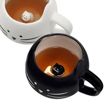 Koolkatkoo Cute Cat Coffee Mug Set for Girls Women Ceramic Kitty Tea Couple Mugs for Cat Lovers 12 o...