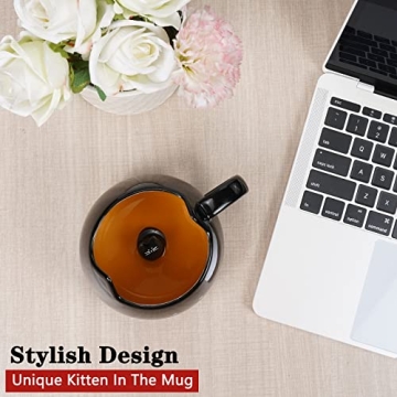 Koolkatkoo Cute Cat Coffee Mug Set for Girls Women Ceramic Kitty Tea Couple Mugs for Cat Lovers 12 oz Meow Cup Black and White