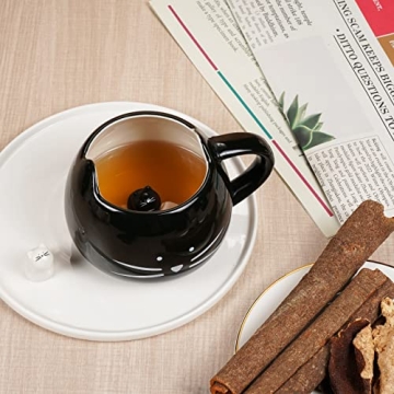 Koolkatkoo Cute Cat Coffee Mug Set for Girls Women Ceramic Kitty Tea Couple Mugs for Cat Lovers 12 oz Meow Cup Black and White