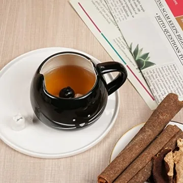 Koolkatkoo Cute Cat Coffee Mug Set for Girls Women Ceramic Kitty Tea Couple Mugs for Cat Lovers 12 oz Meow Cup Black and White