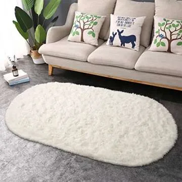 Junovo Oval Ultra Soft Area Rug 2.6 x 5.3ft Creamy
