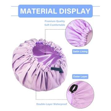 Aquior Shower Cap,Extra Adjustable Shower Caps for Women Double-Layer Waterproof Reusable Hair Cap, ...