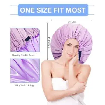 Aquior Shower Cap,Extra Adjustable Shower Caps for Women Double-Layer Waterproof Reusable Hair Cap, Large Size Hair Cap for All Hair,for Girls Spa Bath,Soft and Comfortable (Purple)