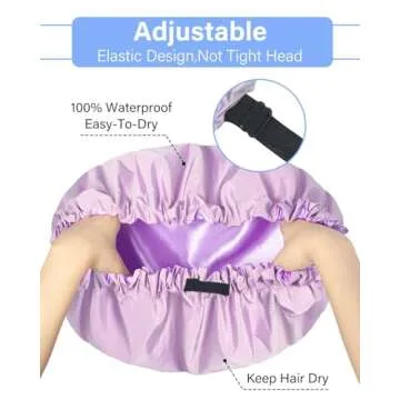 Aquior Shower Cap,Extra Adjustable Shower Caps for Women Double-Layer Waterproof Reusable Hair Cap, Large Size Hair Cap for All Hair,for Girls Spa Bath,Soft and Comfortable (Purple)