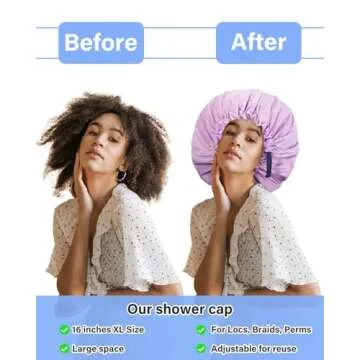 Aquior Shower Cap,Extra Adjustable Shower Caps for Women Double-Layer Waterproof Reusable Hair Cap, Large Size Hair Cap for All Hair,for Girls Spa Bath,Soft and Comfortable (Purple)