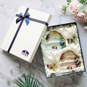 BTaT- Floral Glass Tea Cups with Lids, Pack of 2, Flower Tea Cups, Fancy Tea Cups, Fancy Glass Cups, Flower Teacup, Pretty Glass Cups, Flower Glass Mug, Valentines Gift