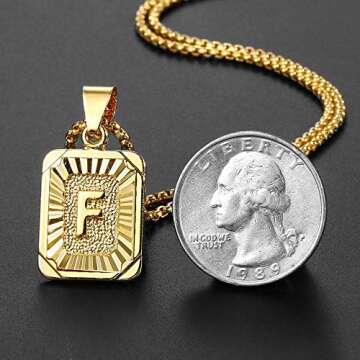 Hermah Gold Plated Square Capital Initial Letter C Charm Pendant Necklace for Men Women Box Steel Chain 22inch Link