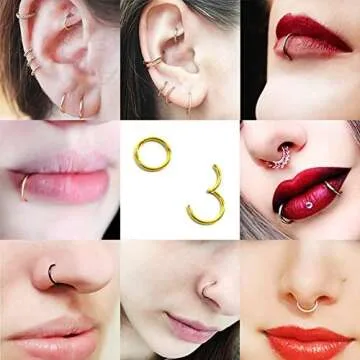 Afftiny Gold Hoop Nose Rings for Cartilage & Septum