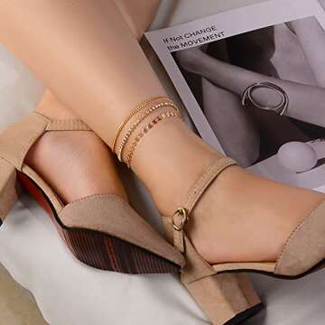 YANODA 3Pcs Gold Ankle Bracelets for Women Dainty 14k Gold Plated Layering Anklets Set Adjustable Fa...