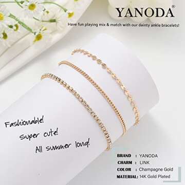 YANODA 3Pcs Gold Ankle Bracelets for Women Dainty 14k Gold Plated Layering Anklets Set Adjustable Fashion Cuban Disk Tennis Link Chain Ankle Bracelet Adjustable Beach Foot Jewelry Gifts for Women