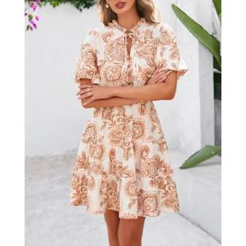 BTFBM Boho Summer Floral A-Line Mini Dress for Women