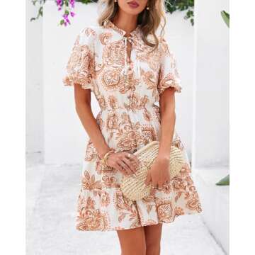 BTFBM Boho Summer Floral A-Line Mini Dress for Women