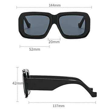 Square Sunglasses UV Protection Trendy Retro Design