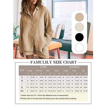 Famulily Womens Cute Homewear Set Casual Button Down Long Sleeve Shirt Drawstring Shorts 2 Piece Lounge Set Beige XL