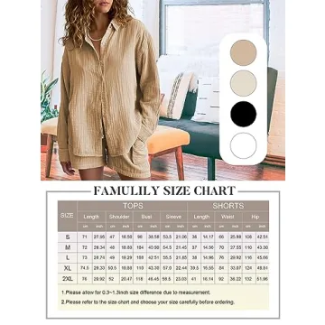 Famulily Womens Cute Homewear Set Casual Button Down Long Sleeve Shirt Drawstring Shorts 2 Piece Lounge Set Beige XL
