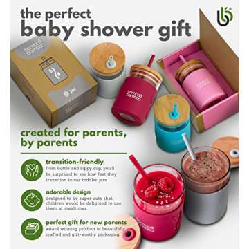 bamboo bamboo Toddler Sippy Cup with Straw and Lid, Transition Drinking Cup for Kids Holds 11.8 oz of Milk, Juice, Water or Smoothies – Glass Kids Cup with Impact-Resistant Silicone Sleeve and Straw