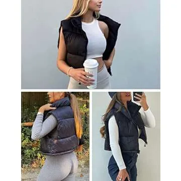 Athlisan Women's Cropped Puffer Vest in Black - Chic & Warm
