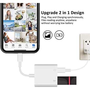 [Apple MFi Certified] Lightning to USB Camera Adapter for iPhone, USB OTG Adapter with Fast Charging...