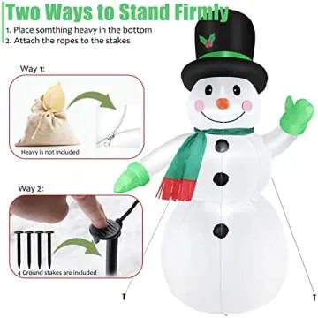 7 FT Christmas Inflatables Snowman Outdoor Yard Decorations, Christmas Blow up Snow Man with LED Lights & Black Hat, Winter Outside Decor for Holiday Party Patio Garden Lawn, Xmas New Year Kids Gifts