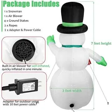 7 FT Christmas Inflatables Snowman Outdoor Yard Decorations, Christmas Blow up Snow Man with LED Lights & Black Hat, Winter Outside Decor for Holiday Party Patio Garden Lawn, Xmas New Year Kids Gifts