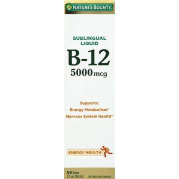 Nature's Bounty Vitamin B12 5000 Mcg Sublingual Liquid, Cardiovascular Health & Cellular Energy Supp...