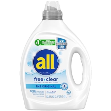 All Liquid Laundry Detergent Free Clear for Sensitive Skin, Unscented and Hypoallergenic, 2X Concent...