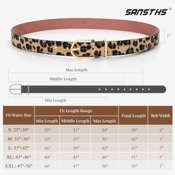 SANSTHS Women Faux Leather Chic Belts for Jeans Pants Fashion Ladies Belt Solid Color with Gold Curved Pin Buckle Leopard XL