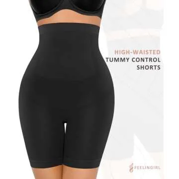 FeelinGirl Tummy Control Shapewear Shorts Body Shaper for Women High-Waisted Thigh Slimmer Black