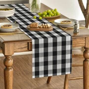 Black and White Buffalo Check Table Runner, Farmhouse Style Kitchen Table Decoration Holiday Wedding Party Dinning Birthday Decor 13x36 Inch