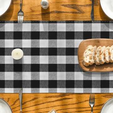Black and White Buffalo Check Table Runner, Farmhouse Style Kitchen Table Decoration Holiday Wedding Party Dinning Birthday Decor 13x36 Inch