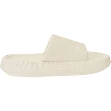 Joomra Womens Slides Thick Sole Platform Non Slip House Shower Bathroom Pillow Slippers for Ladies Cushioned Tan Soft Indoor Bath Female Sandals Beige 35-36