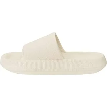 Joomra Womens Slides Thick Sole Platform Non Slip House Shower Bathroom Pillow Slippers for Ladies Cushioned Tan Soft Indoor Bath Female Sandals Beige 35-36