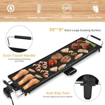 AEWHALE Electric Nonstick Extra Larger Griddle Grill-35" Teppanyaki Grill BBQ with Adjustable Temper...