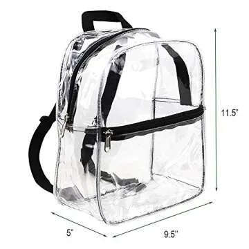 Stadium Approved Clear Mini Backpack, Heavy Duty Cold-Resistant Transparent PVC Backpack with Work, Security Travel & Stadium(Black)