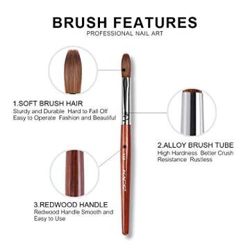 KADS Kolinsky Sable Acrylic Nail Art Brush Red Wood Pen Nail Brush for Nail Art Manicure Tool (14#)