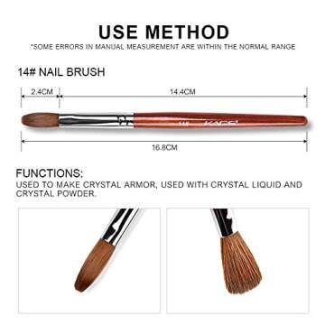 KADS Kolinsky Sable Acrylic Nail Art Brush Red Wood Pen Nail Brush for Nail Art Manicure Tool (14#)
