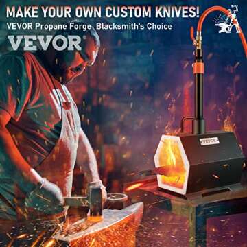 VEVOR Propane Forge Portable, Single Burner 2600°F Metal and Knife Forge, Large Capacity Blacksmith...
