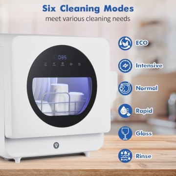 Portable Compact Dishwasher with 6 Programs & Easy Setup