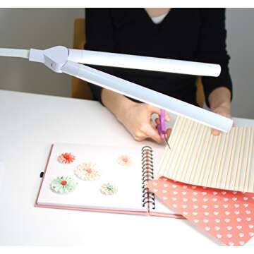 daylight Company Duolamp Clamp Light, Double Head, Touch Dimmable Desk Lamp, 4 Brightness Level, Ideal for Hobbies, Art, Beauty Salons, Reading and More, White [Energy Class A]