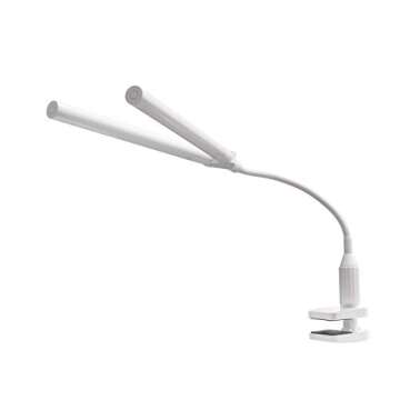 daylight Company Duolamp Clamp Light, Double Head, Touch Dimmable Desk Lamp, 4 Brightness Level, Ideal for Hobbies, Art, Beauty Salons, Reading and More, White [Energy Class A]